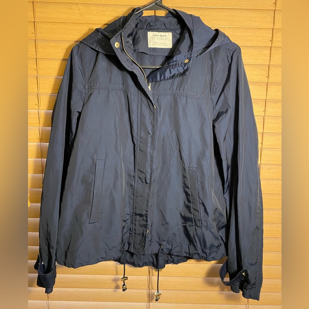 Zara Basic Outerwear Windbreaker Jacket Navy Medi… - image 1